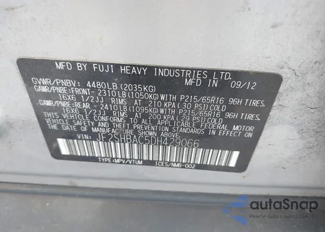 2013 Subaru Forester 2.5X из США, поврежденный, VIN JF2SHBAC5DH429066